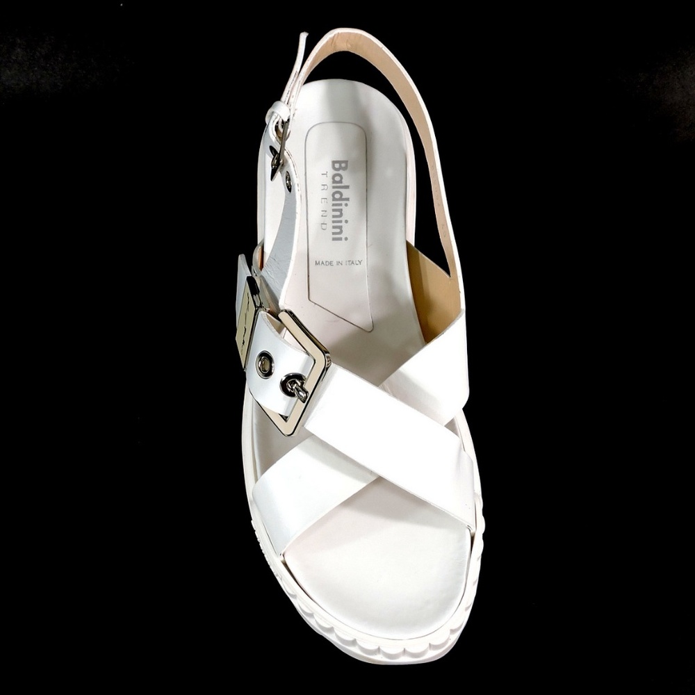 Baldinini 🇮🇹 White Leather Comfort Flats Sandals - Picture 6 of 7